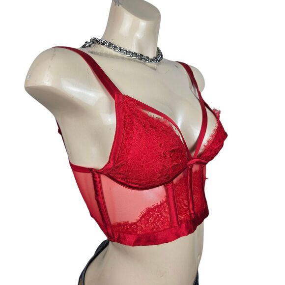 Victoria's Secret Very Sexy Bustier Bra Sz S Red Lace Coquette Whimsigoth - Picture 2 of 10
